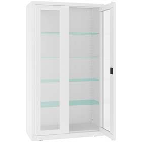 Dulap farmacie din otel cu uși batante cu geam, poliţă sticlă, L x h x l: 1000x1800x435 mm, albă RAL9010