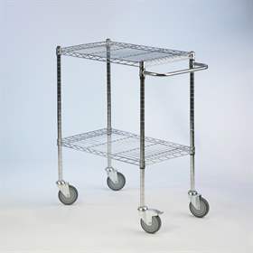 Servierwagen, verchromt, hygienisch, 2 Fachböden, HxBxL: 1010x460x920 mm, Traglast 200 kg