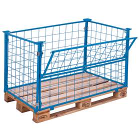 Aufsatzrahmen mit Klappe, Höhe 1000 mm, für Palette 1200x1000 mm, blau