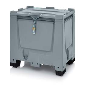 BigBox aus Polyethylen, mit Deckel und Verschluss-Sets, Vollwand,800x600x830 mm, mit Füßen