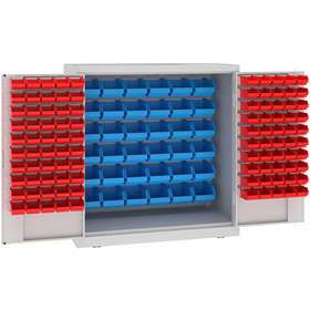 Magazinschrank, 36x große und 100x kleine hängende Regalkästen, H x B x T: 1040 x 1000 x 500 mm, Farbe Lichtgrau RAL7035