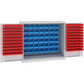 Magazinschrank, 42x große und 120x kleine hängende Regalkästen, H x B x T: 1040 x 1200 x 500 mm, Farbe Lichtgrau RAL7035