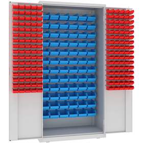 Magazinschrank, 72x große und 160x kleine hängende Regalkästen, H x B x T: 1990 x 1000 x 500 mm, Farbe Lichtgrau RAL7035