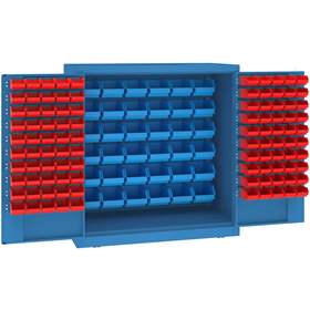 Magazinschrank, 36x große und 100x kleine hängende Regalkästen, H x B x T: 1040 x 1000 x 500 mm, Farbe blau RAL5012