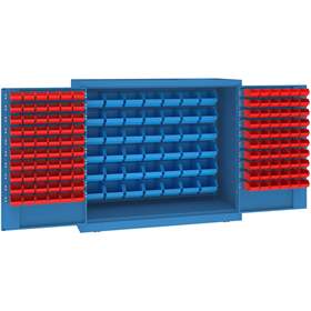 Magazinschrank, 42x große und 120x kleine hängende Regalkästen, H x B x T: 1040 x 1200 x 500 mm, Farbe blau RAL5012