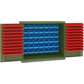 Magazinschrank, 42x große und 120x kleine hängende Regalkästen, H x B x T: 1040 x 1200 x 500 mm, Farbe Grün RAL6011