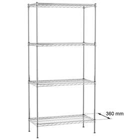Gitterregal, verchromt, Fachboden-Traglast 250 kg,HxBxT: 1820x920x360 mm, 4 Fachböden