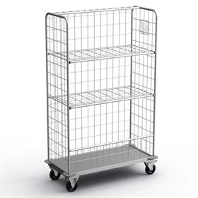 Cărucior cu pereți înalți tip grilaj și polițe rabatabile, lxLxH: 1060x540x1720 mm