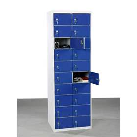 Kleinfachschrank, 2x10 Fächer, HxBxT: 1800x600x500 mm, Farbe grau RAL7035 / Türen blau RAL5012