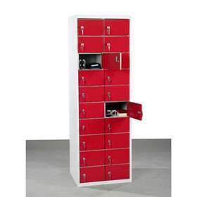 Kleinfachschrank, 2x10 Fächer, HxBxT: 1800x600x500 mm, Farbe grau RAL7035 / Türen rot RAL3020