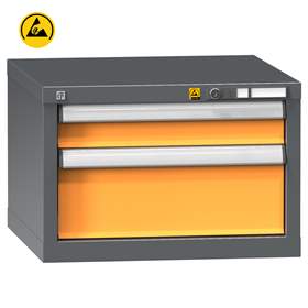 ESD Werkzeugschrank mit Schubladen, 2 Schubladen, H x B x T: 390 x 578 x 630 mm, Farbe Anthrazit RAL7016/orange RAL1028
