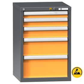 ESD Werkzeugschrank mit Schubladen, 5 Schubladen, H x B x T: 840 x 578 x 630 mm, Farbe Anthrazit RAL7016/orange RAL1028