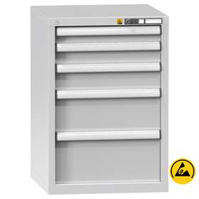 ESD Werkzeugschrank mit Schubladen, 5 Schubladen, H x B x T: 840 x 731 x 630 mm, Farbe Lichtgrau RAL7035