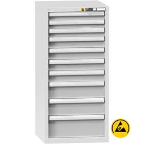 ESD Werkzeugschrank mit Schubladen, 10 Schubladen, H x B x T: 1215 x 578 x 630 mm, Farbe Lichtgrau RAL7035