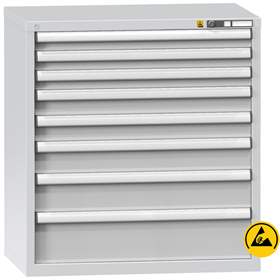 ESD dulap metalic atelier cu sertare pentru scule, 8 sertare, HxLxl: 990 x 1037 x 630 mm, gri RAL7035