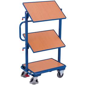 Beistell- und Kommissionierwagen VARIOfit, neigbare Etagen mit Holzwerkstoffplatte