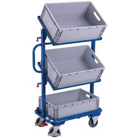Beistell- und Kommissionierwagen VARIOfit, neigbare Etagen mit Kunststoffbehälter