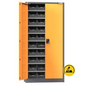 ESD Werkstatt-Schrank mit 40 St. Sichtregalkästen, HxBxT: 1950x950x400 mm, 9 Fachböden, Anthrazit RAL7016/orange RAL1028