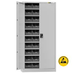Dulap metalic cu cutii de plastic, dulap ESD antistatic de atelier cu 40 cutii organizare depozitare, HxLxl: 1950x950x400 mm, 9 x polițe, gri RAL7035