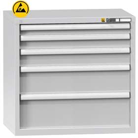 ESD Werkzeugschrank mit Schubladen, 5 Schubladen, H x B x T: 840 x 1037 x 630 mm, Farbe Lichtgrau RAL7035