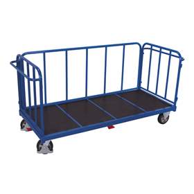 Schwerlastwagen VARIOfit 1600 x 800 mm - 2 Stirnwände und 1 Längswand, Holzbelag, Tragfähigkeit 1200 kg