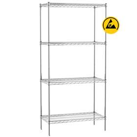 ESD Gitterregal, verchromt, Fachboden-Traglast 250 kg, HxBxT: 1600x920x460 mm, 4 Fachböden