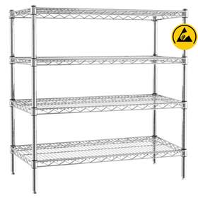 ESD Gitterregal, verchromt, Fachboden-Traglast 250 kg, HxBxT: 890x1220x460 mm, 4 Fachböden