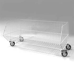 Stapelkorb mit Rollen 75 mm, Breite 900 mm, weisse Lackierung