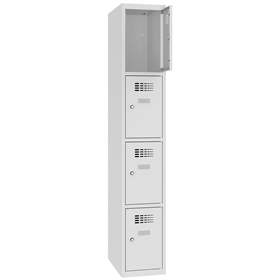 Schließfachschrank WEMO, 4 Abteile, 300x500x1800 mm, Türfarbe Grau RAL7035, ohne Füße, Drehriegelverschluss