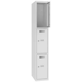 Schließfachschrank WEMO, 3 Abteile, 300x500x1800 mm, Türfarbe Grau RAL7035, ohne Füße, Zylinderschloss