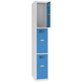 Schließfachschrank WEMO, 3 Abteile, 300x500x1800 mm, Türfarbe Blau RAL5012, ohne Füße, Zylinderschloss