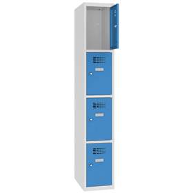 Schließfachschrank WEMO, 4 Abteile, 300x500x1800 mm, Türfarbe Blau RAL5012, ohne Füße, Zylinderschloss