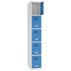 Schließfachschrank WEMO, 5 Abteile, 300x500x1800 mm, Türfarbe Blau RAL5012, ohne Füße, Zylinderschloss