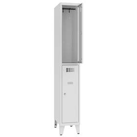 Schließfachschrank WEMO, 2 Abteile, 300x500x1940 mm, mit Füßen, Türfarbe Grau RAL7035, Drehriegelverschluss