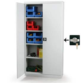 Dulap metalic cu polițe și uși batante birou arhiva atelier HxLxl 1990 x 1200 x 435 mm, gri RAL7035