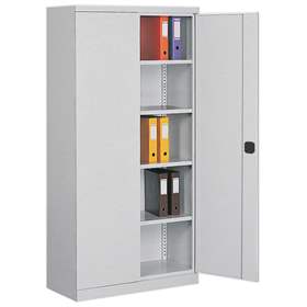 Dulap metalic cu polițe și uși batante birou arhiva atelier HxLxl 1990 x 1000 x 435 mm, gri RAL7035
