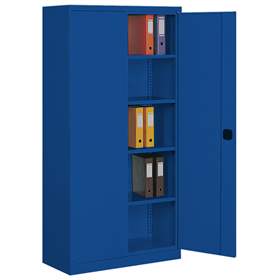 Dulap metalic cu polițe și uși batante birou arhiva atelier HxLxl 1990 x 1000 x 435 mm, albastru RAL5010