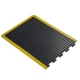 Arbeitsplatzmatte Bublemat 0,9 x 0,6 m, Schwarz mit gelbem Rand - Endstück