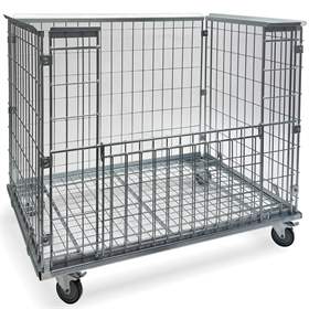 Pojízdný, pozinkovaný, drátěný box 1200x800 mm, vnitřní výška 850 mm, sklopná stěna, nosnost 250 kg