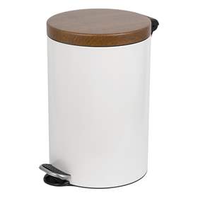 Coș gunoi cu pedală ALDA, oțel, culoare albă, capac ca imitatie de lemn, volum 20 l