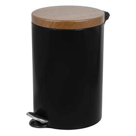 Tritteimer ALDA, Farbe Schwarz, Deckel in Holzoptik, Volumen 20 l