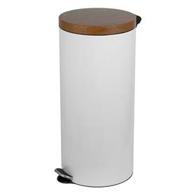 Coș gunoi cu pedală ALDA, oțel, culoare albă, capac ca imitatie de lemn, volum 30 l