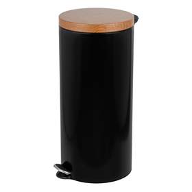 Tritteimer ALDA, Farbe Schwarz, Deckel in Holzoptik, Volumen 30 l