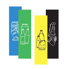 Aufkleber-Set, 4-er Pack (Blau/Papier, Gelb/Kunststoff, Grün/Glas, Schwarz/Restmühl)