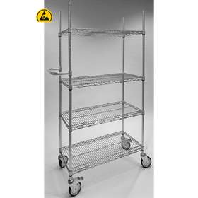 ESD-Tischwagen, verchromt, 4 Gitterfachböden, HxBxT: 1760x1220x460 mm