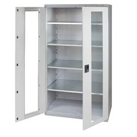 Dulap metalic de atelier cuuși cu fereastră, HxLxl: 1950x950x400 mm, 4 x polițe 100 kg, gri RAL7035