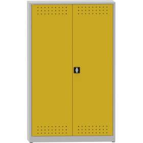 Skříň pro uskladnění nebezpečných látek, v x š x h: 1950x1200x500 mm, 5 vanových polic, barva: korpus šedý RAL7035/ dveře žluté RAL1023