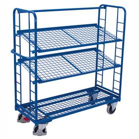 Etážový vozík VARIOfit se šikmými policemi, 3 drátěné police, 1355 x 550 mm, nosnost 250 kg