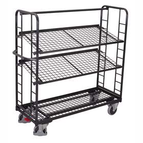 Etagenwagen VARIOfit mit Schrägboden, 3 Gitterrost-Etagen, 1355 x 550 mm, Tragfähigkeit 250 kg, Farbe Anthrazit RAL7016