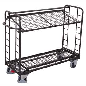 Etagenwagen VARIOfit mit Schrägboden, 2 Gitterrost-Etagen, 1355 x 550 mm, Tragfähigkeit 250 kg, Farbe Anthrazit RAL7016